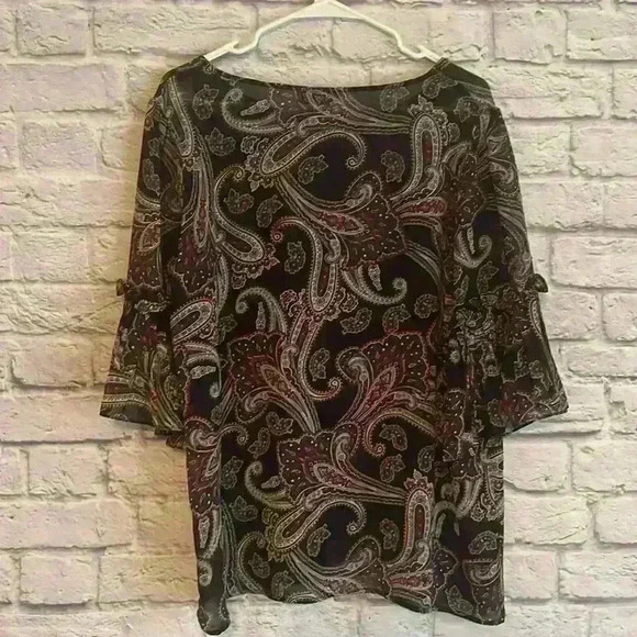 i Jeans by Buffalo Women's sheer blouse black with jewel tones paisley Size XL - Picture 3 of 5